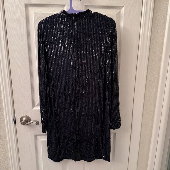 Velvet by Graham & Spencer Veda Sequin Mock Neck Shift Dress - S - Navy - Picture 3 of 9